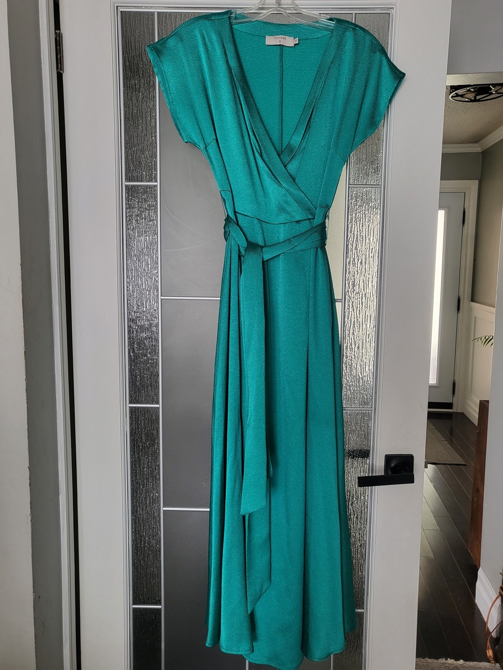 Teal Wrap Dress — Women’s Elegant V-Neck Belted Dress